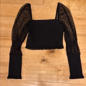 Free People Black Sheer Sleeve Top